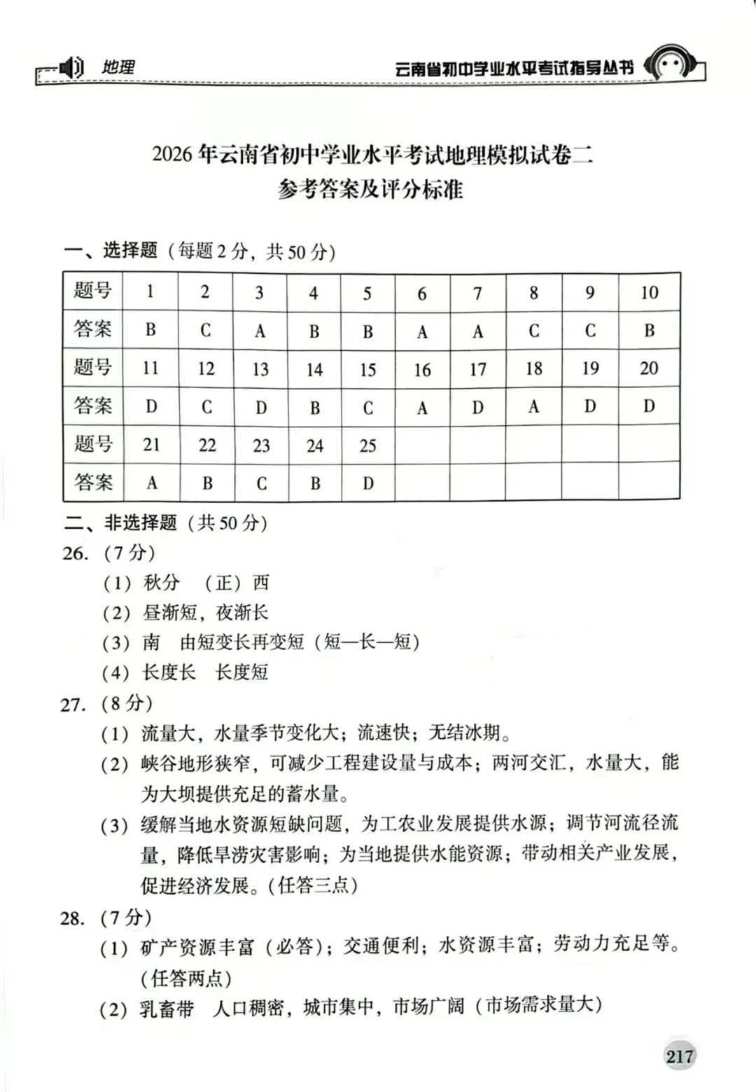 2026年云南省初中学业水平考试地理模拟卷2(转载) 第10张