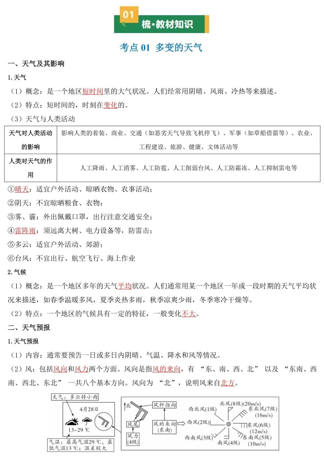 2026年中考地理一轮复习知识清单:天气与气候(可下载) 第3张