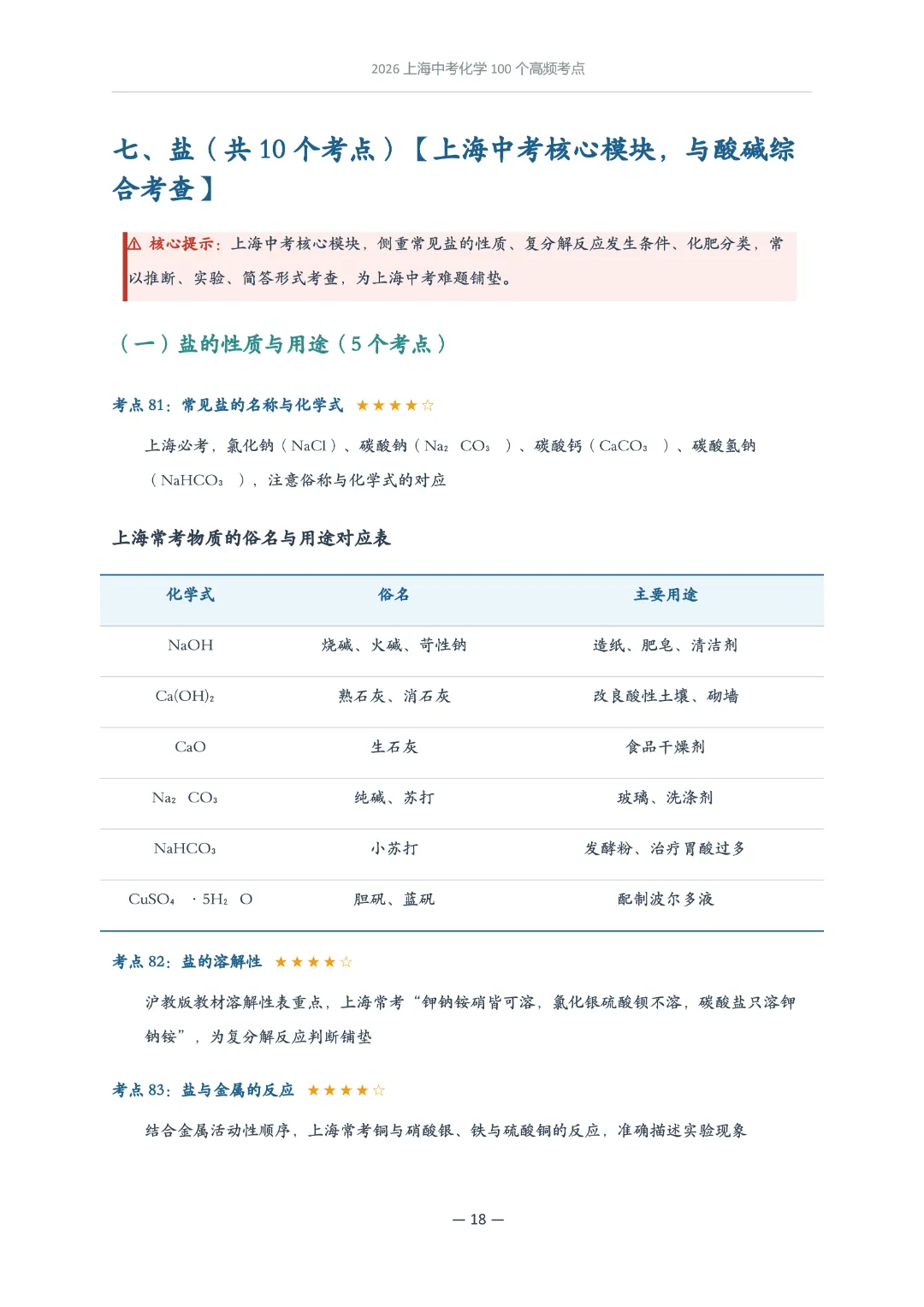 2026上海中考化学100个高频考点,按考频星级标注 第8张
