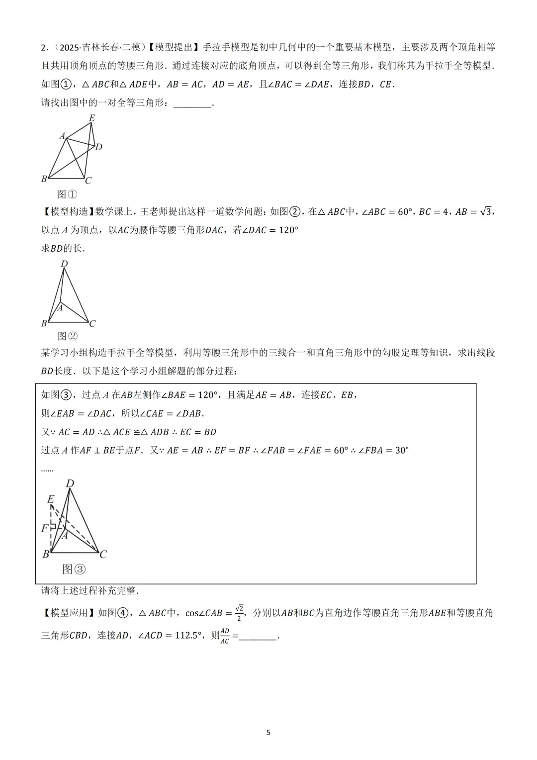 中考数学重难点《全等三角形模型》 第6张