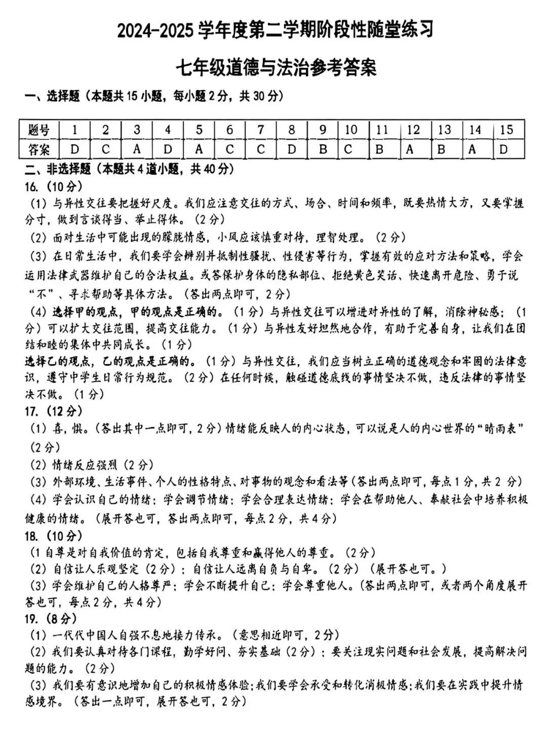 【试卷/初一下】2024-2025大连甘井子区七下期中道法(含答案)可下载 第11张