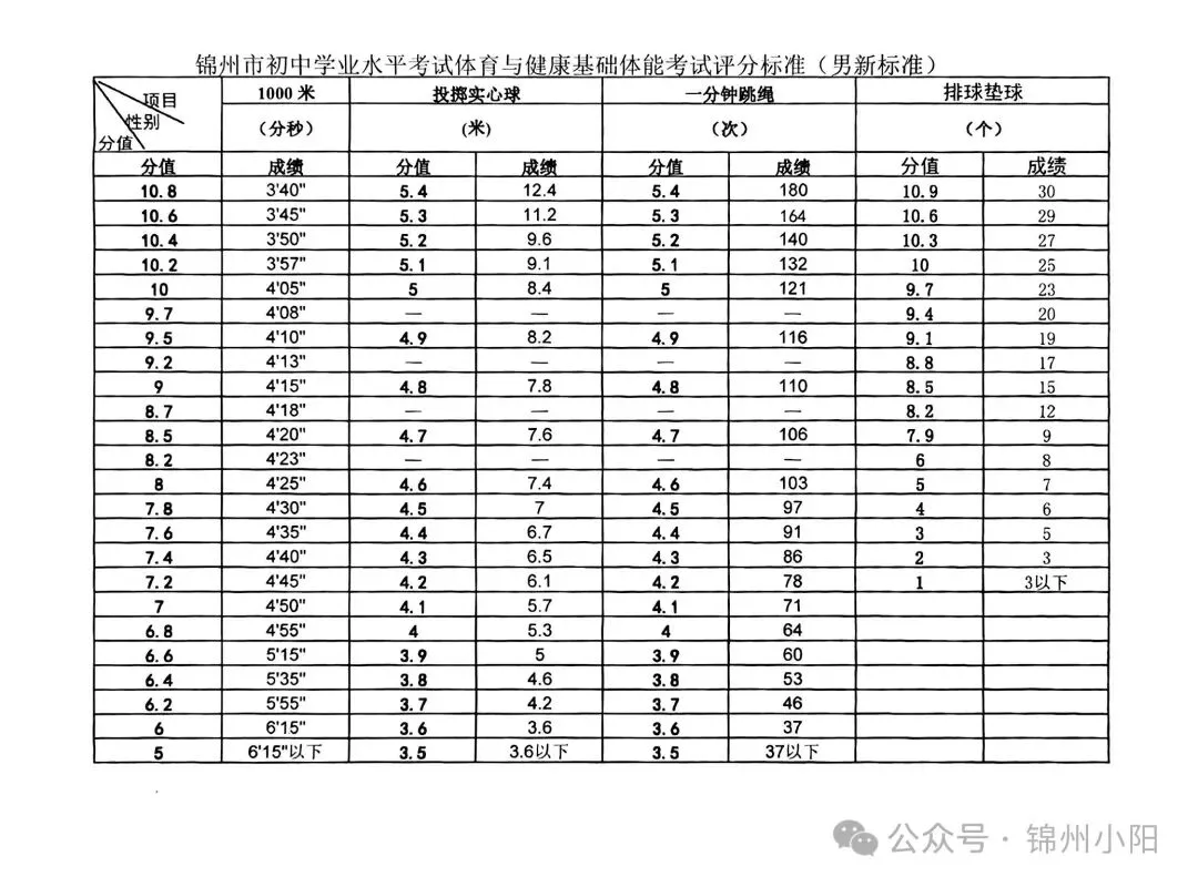 锦州中考体育体能考试评分标准 第1张