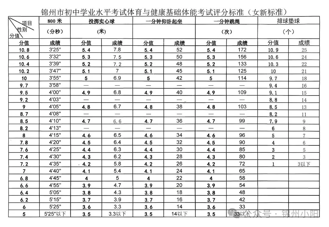 锦州中考体育体能考试评分标准 第2张