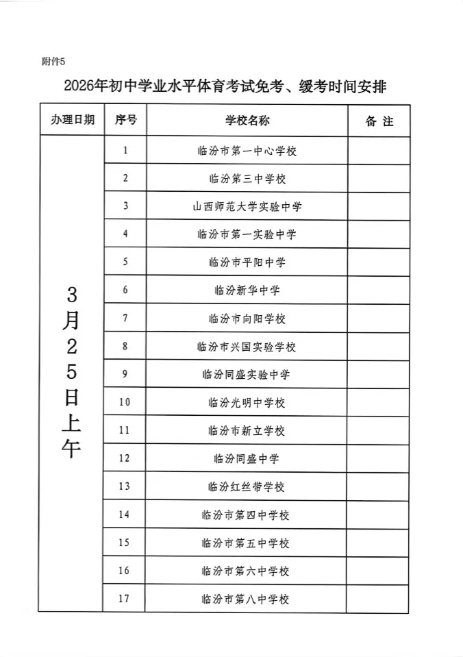 临汾:尧都区2026中考体育测试的通知 第3张