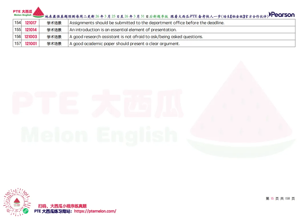 有波动!SWT新增!【PTE巨准真题预测】26年3月25日至3月31日|WFD再删2句,最高频仅剩157句,全网更准更精简! 第24张
