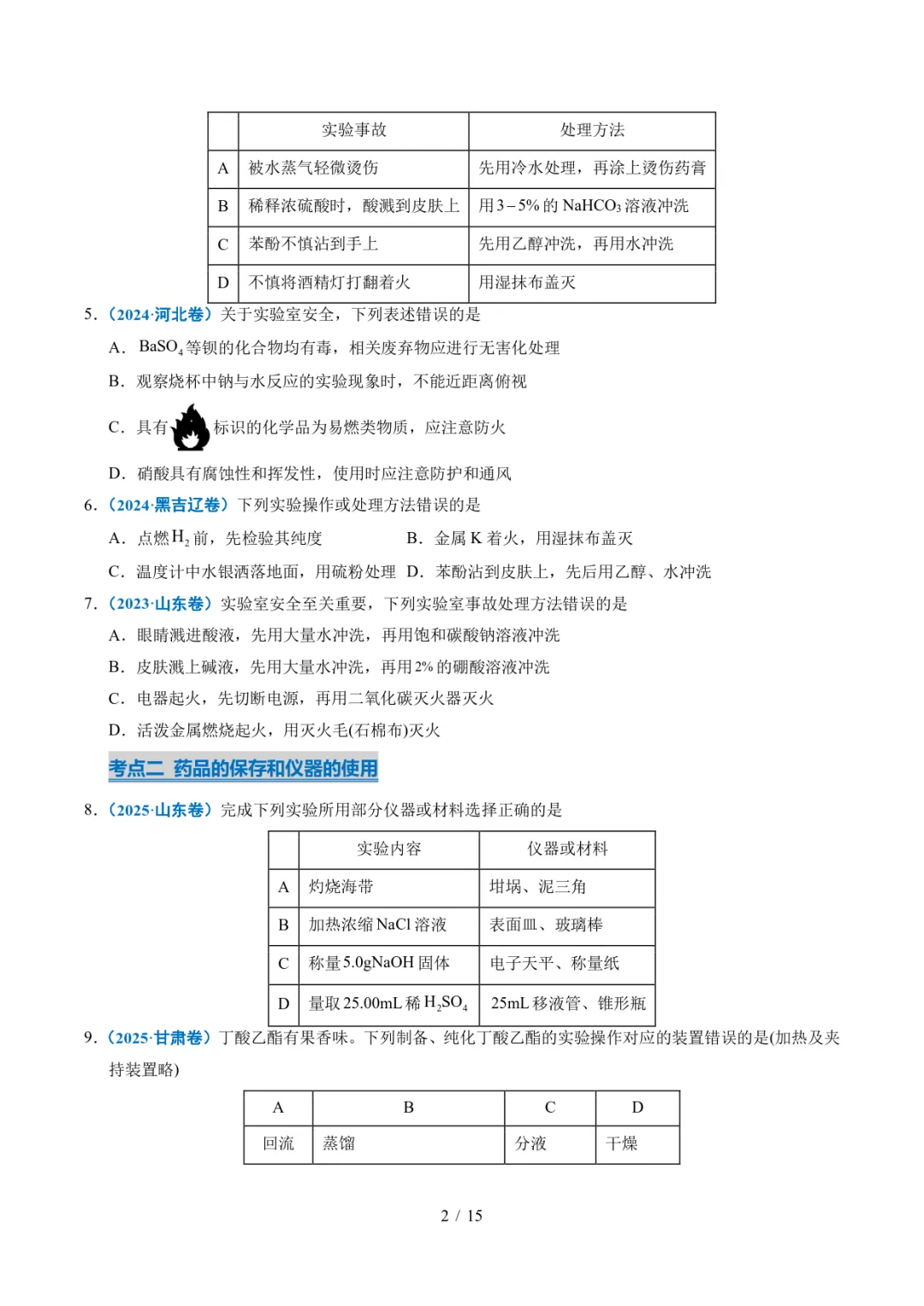 五年高考化学真题分类汇编-化学实验基础 第2张
