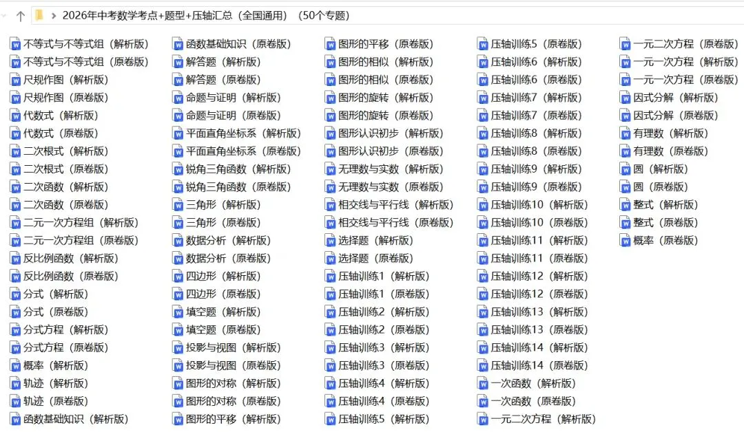 2026年中考数学:考点+题型+压轴题汇总专练50个专题含答案解析(全国通用)完整word版文档可下载打印 第5张