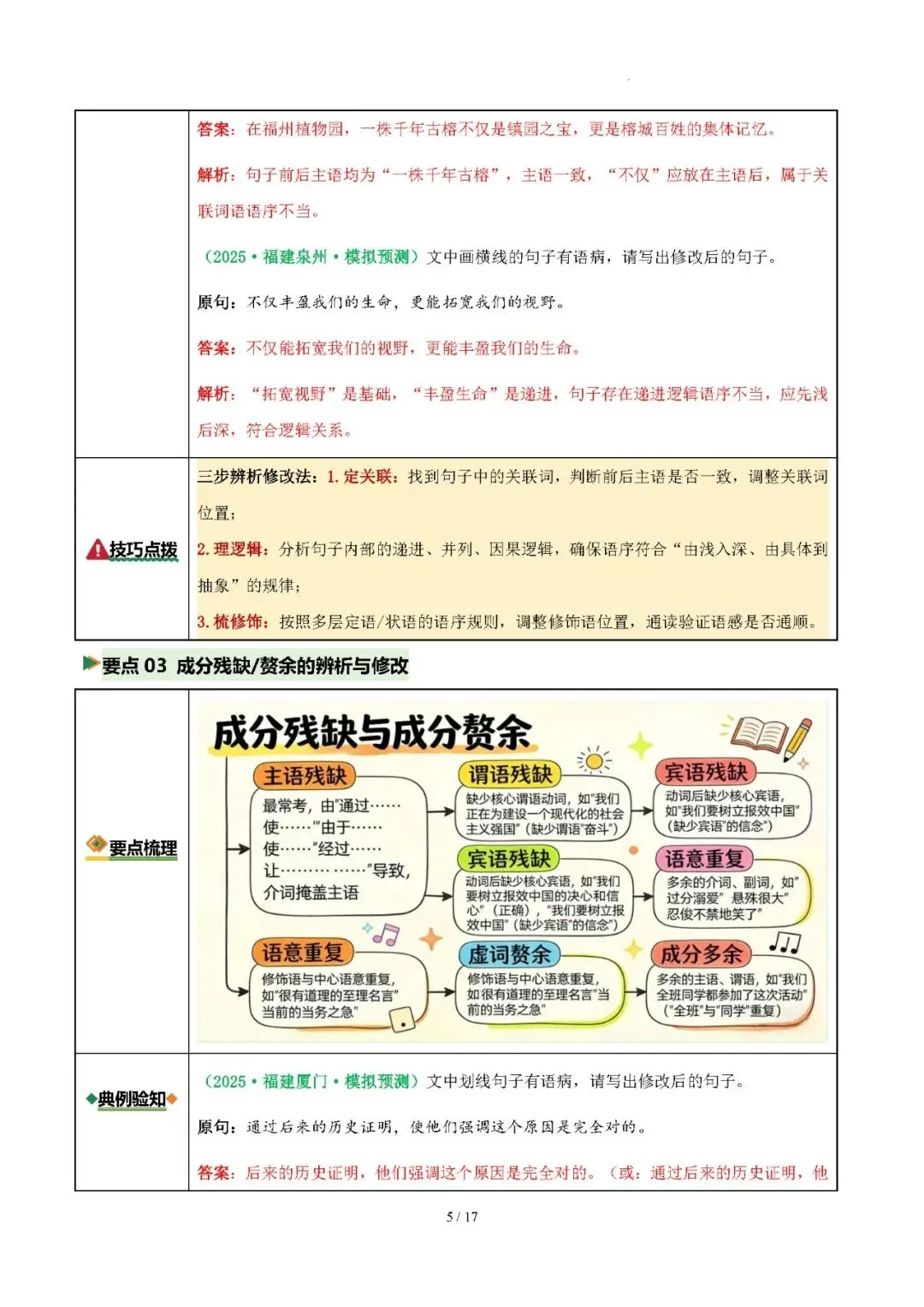 【中考语文】2026年福建中考语文复习:病句辨析(5个考向+5个要点)——2026年语文二轮复习讲练测 第5张