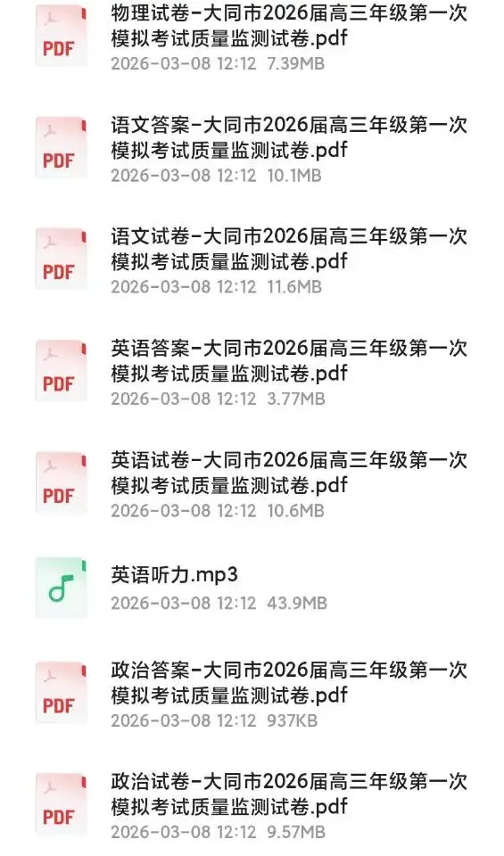 2026大同一模(高三年级第一次模拟考试质量监测试卷)(九科) 第1张