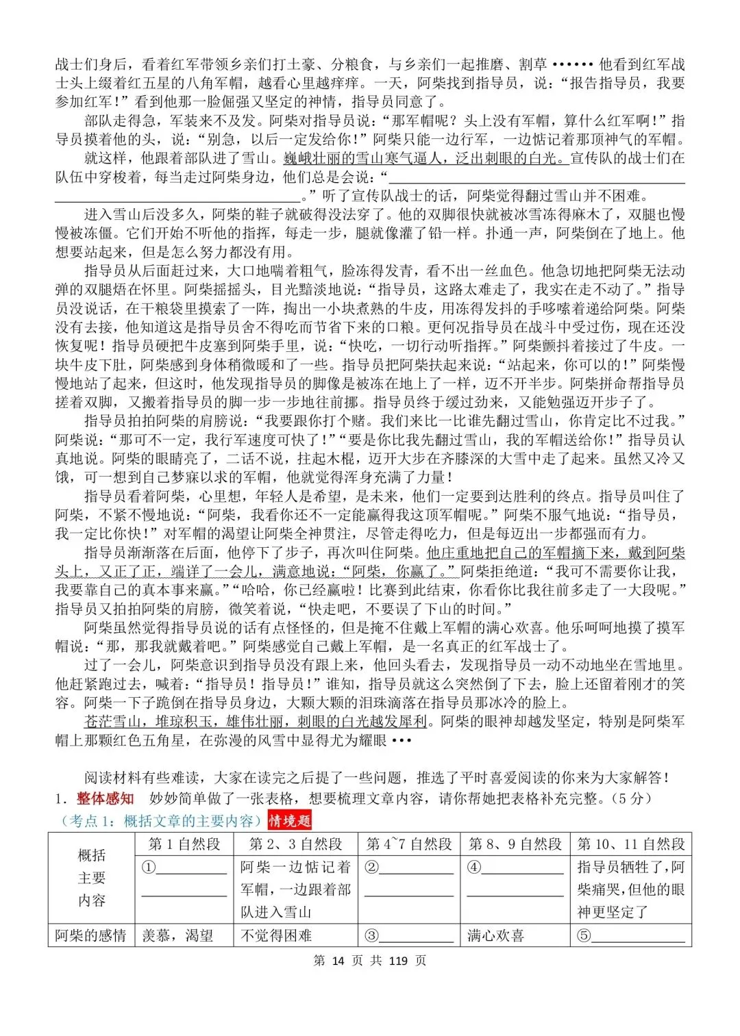 六年级下册语文阅读理解真题100篇(119页,答案另附) 第14张