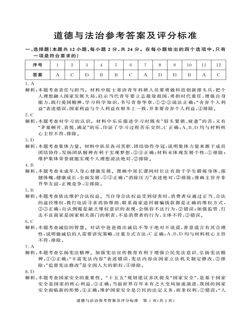百校联赢2026年九年级中考一模试题答案,附高清PDF电子版供下载 第7张