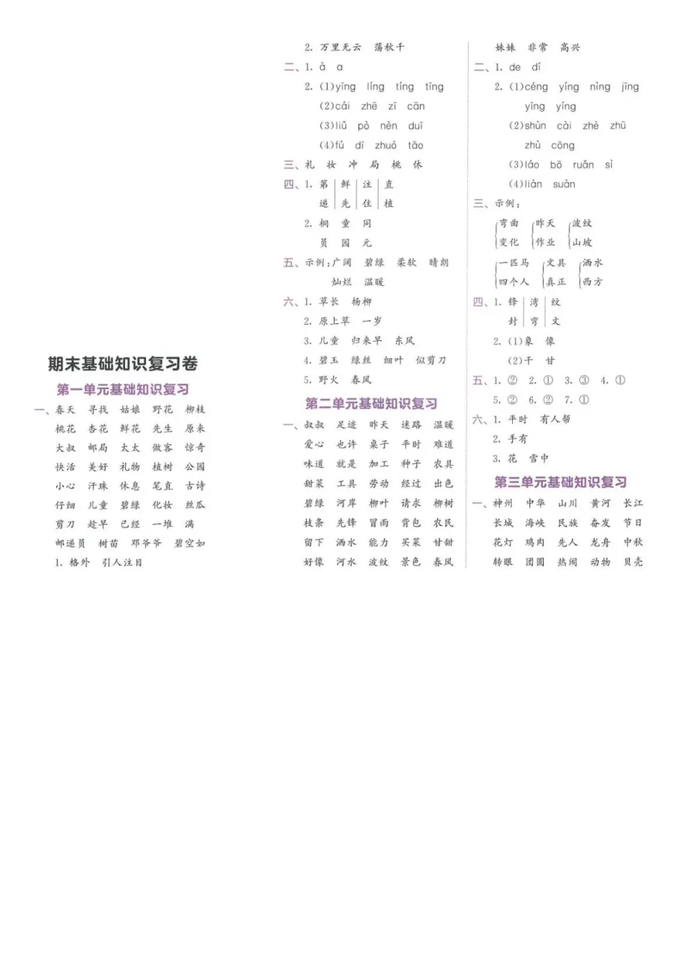 二年级下册语文《1-8单元基础知识复习试卷》 人教版 含答案 |电子版可打印 第20张