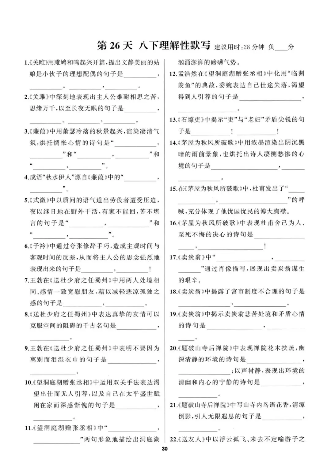 中考语文基础知识点默写小纸条(空白版+答案) 第12张