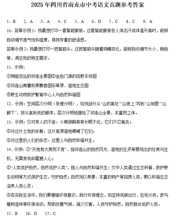2025年四川省南充市中考语文真题 第2张