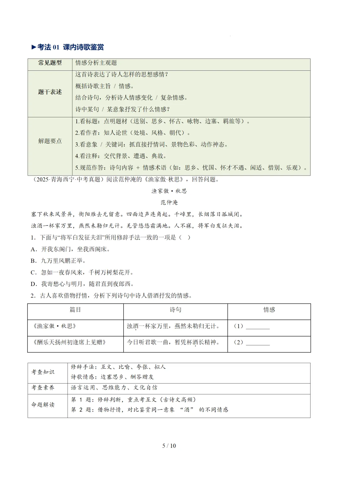 2026年中考复习古诗词阅读第4讲 情感主旨讲练测 第35张