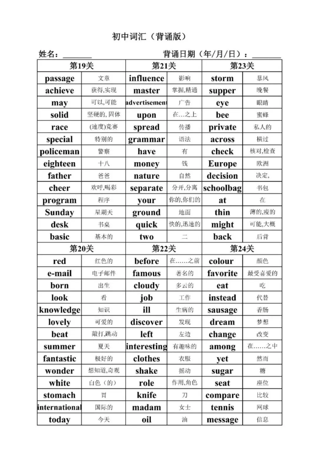 七年级下册英语中考核心词汇 1600 词背诵默写表电子版可打印 第6张