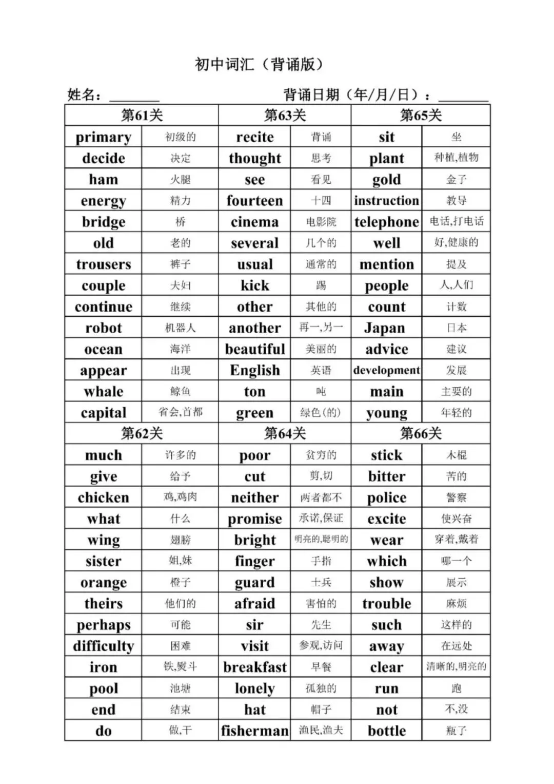 七年级下册英语中考核心词汇 1600 词背诵默写表电子版可打印 第9张