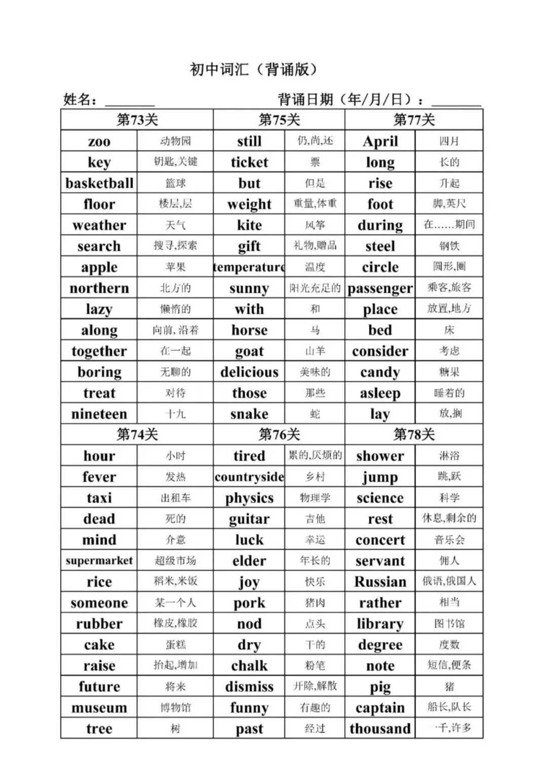 七年级下册英语中考核心词汇 1600 词背诵默写表电子版可打印 第10张