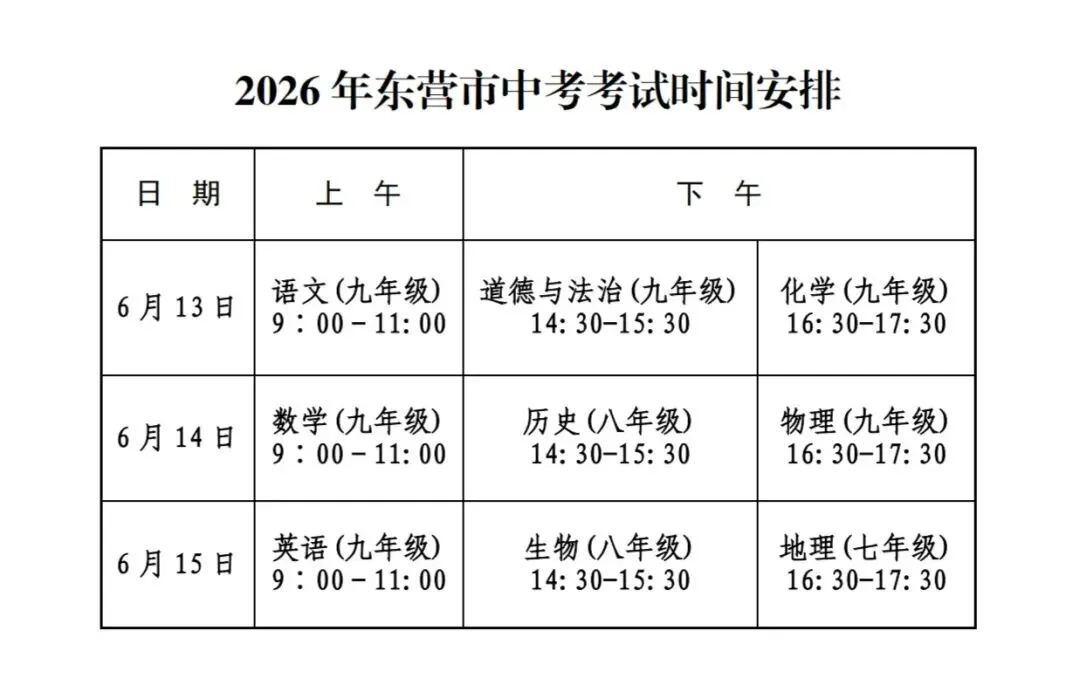 2026年东营市中考考试时间公布 第2张