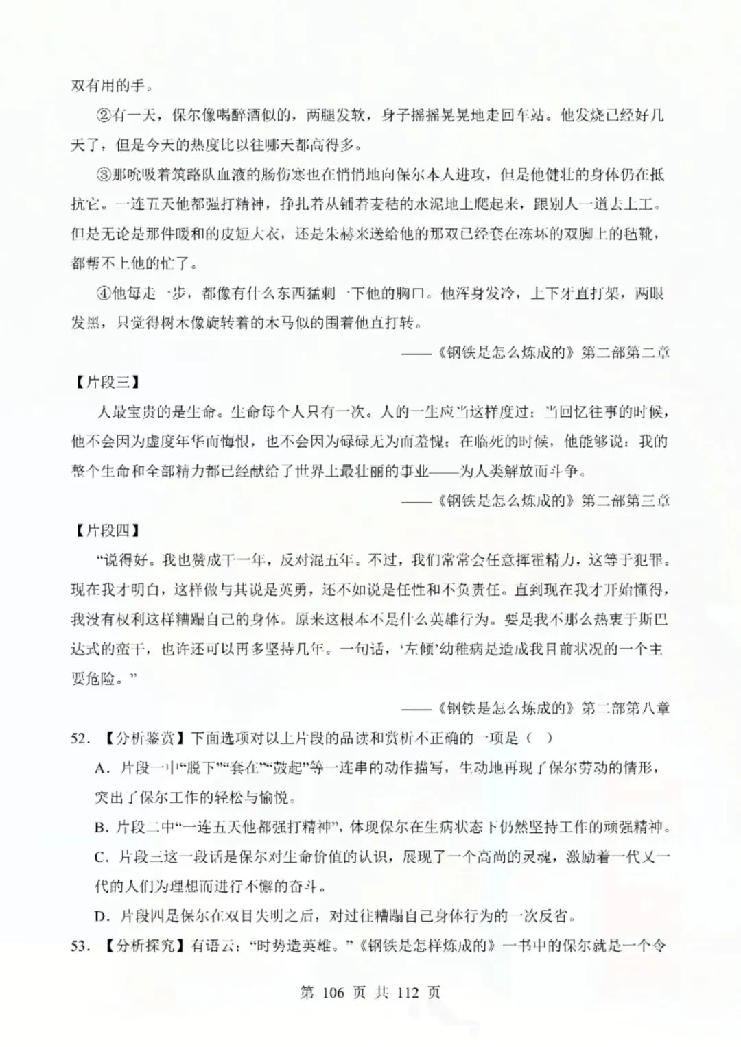 七年级下册语文钢铁是怎样炼成的真题精练单一题 电子版可打印 第11张