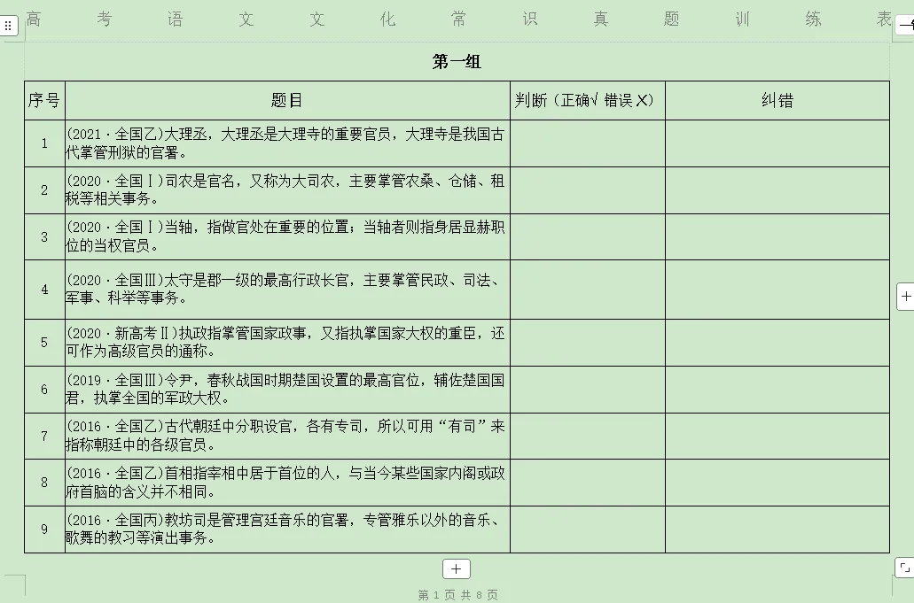 新高考文化常识+真题检测表 第7张