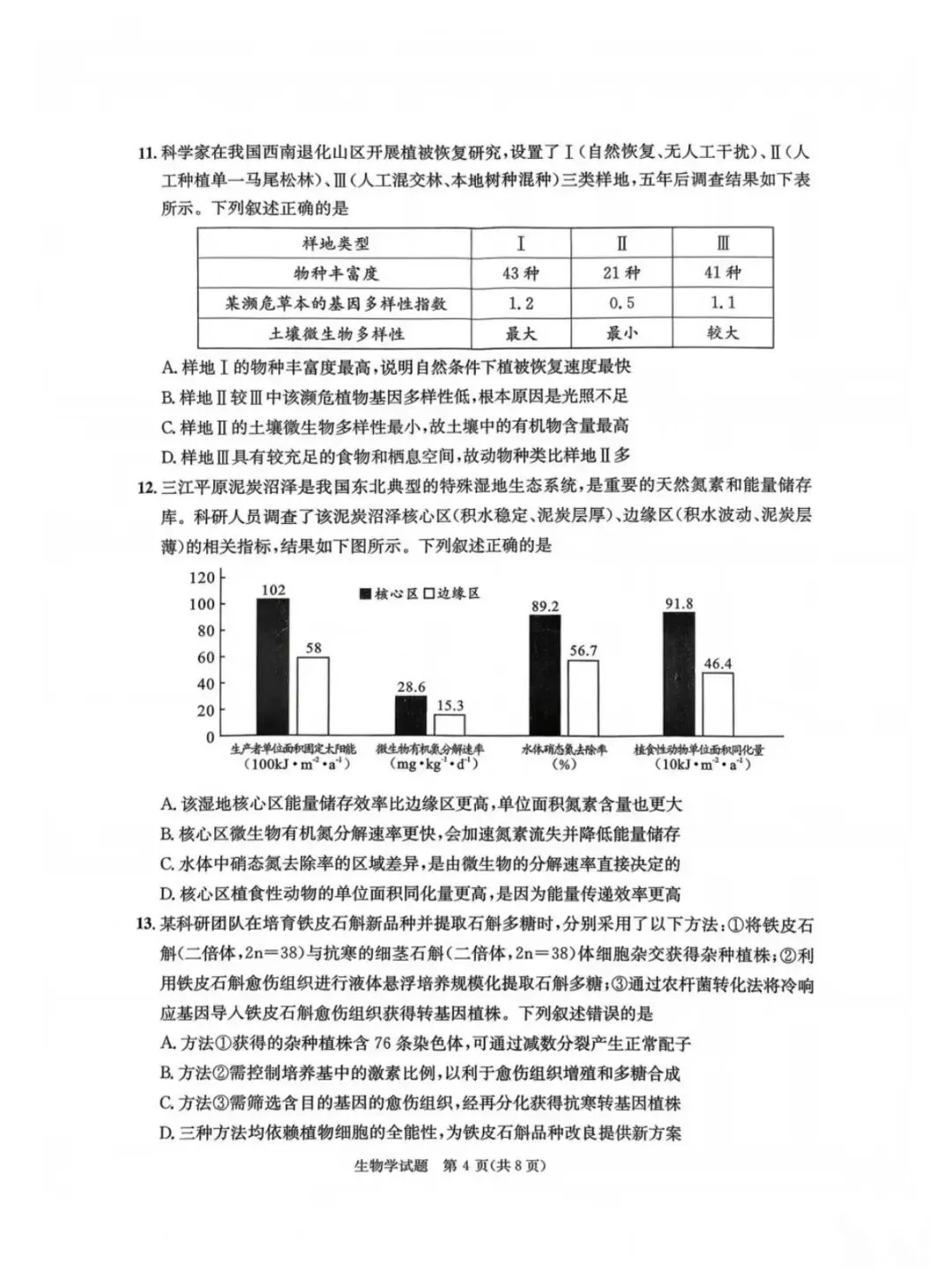 2026年成都高三第二次模拟测试生物学试卷和参考答案(成都二诊生物学) 第4张