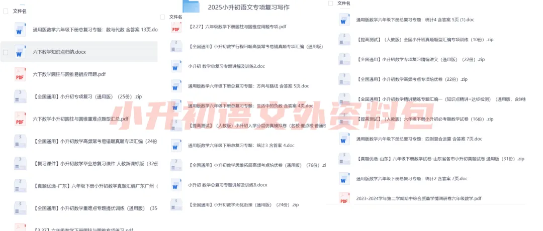 小升初(数学)资料包合集:真题模拟卷 + 专题精讲 重难点题型 奥数培优 易错题 知识点 冲刺打卡(完整电子版可下载打印) 第3张