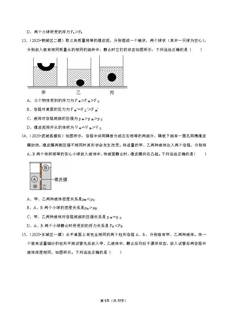 中考物理 常考考点《浮力》专项训练(含答案,可下载打印) 第5张 中考物理 常考考点《浮力》专项训练(含答案,可下载打印) 第5张