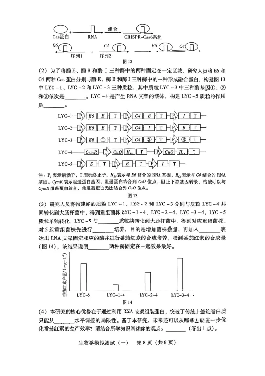 2026届广东一模生物试卷与答案 第8张