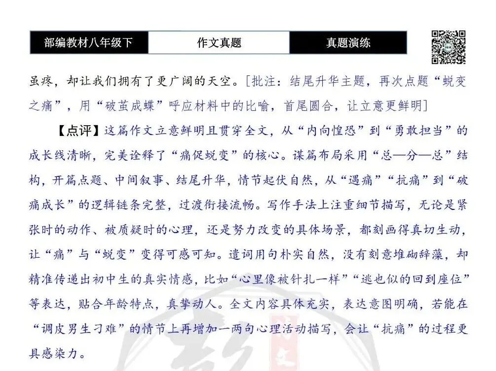【作文-真题演练】八年级下-23-青春的________之痛-思维导图+解析+范文批注指导 第8张 【作文-真题演练】八年级下-23-青春的________之痛-思维导图+解析+范文批注指导 第8张