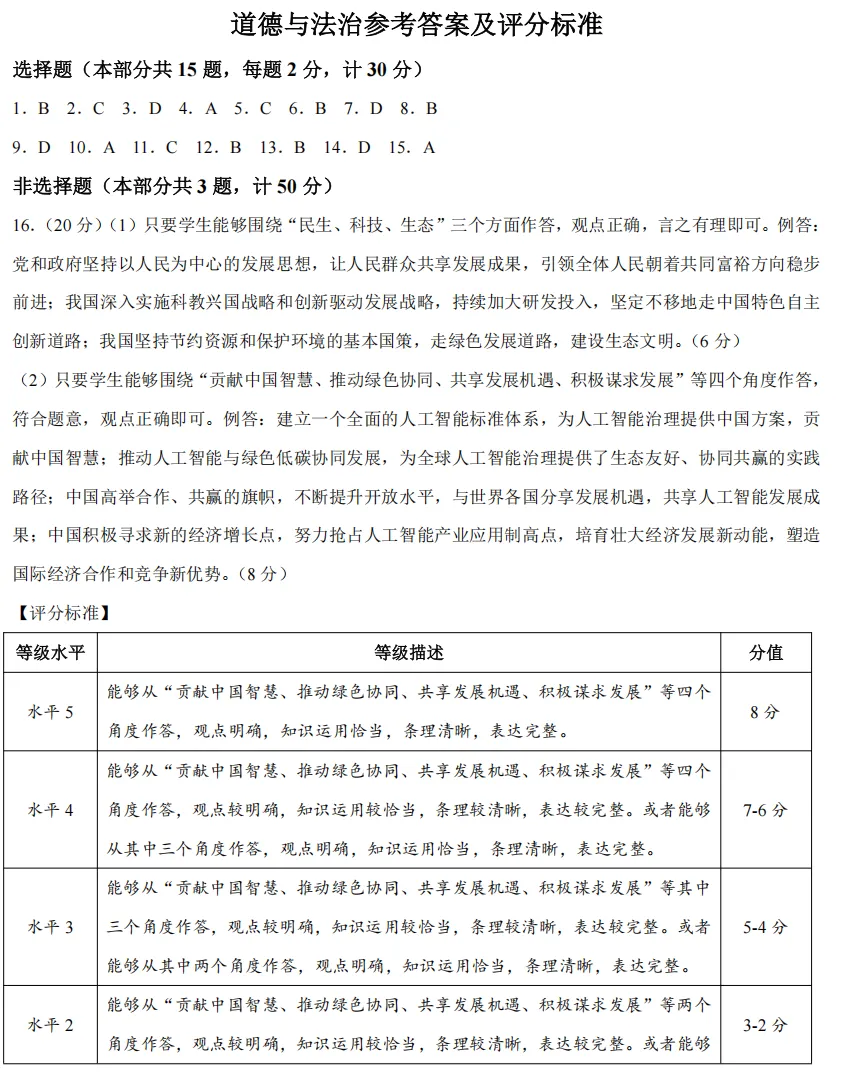 2026年3月最新市级初中学业道法模拟考试附答案 第9张