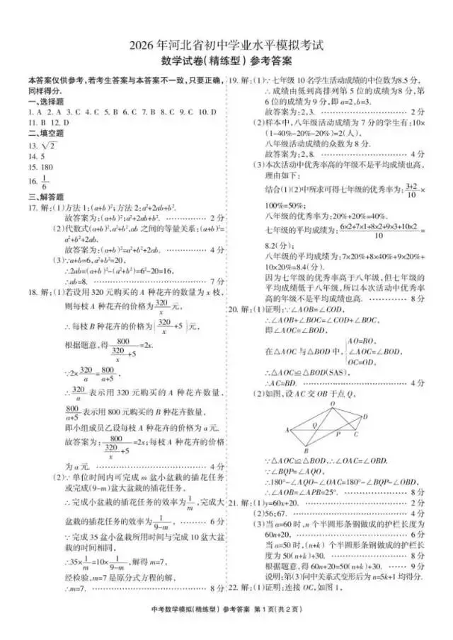 【中考摸拟】2026年河北省初中学业水平模拟考试数学试卷(精练型)+答案 第10张