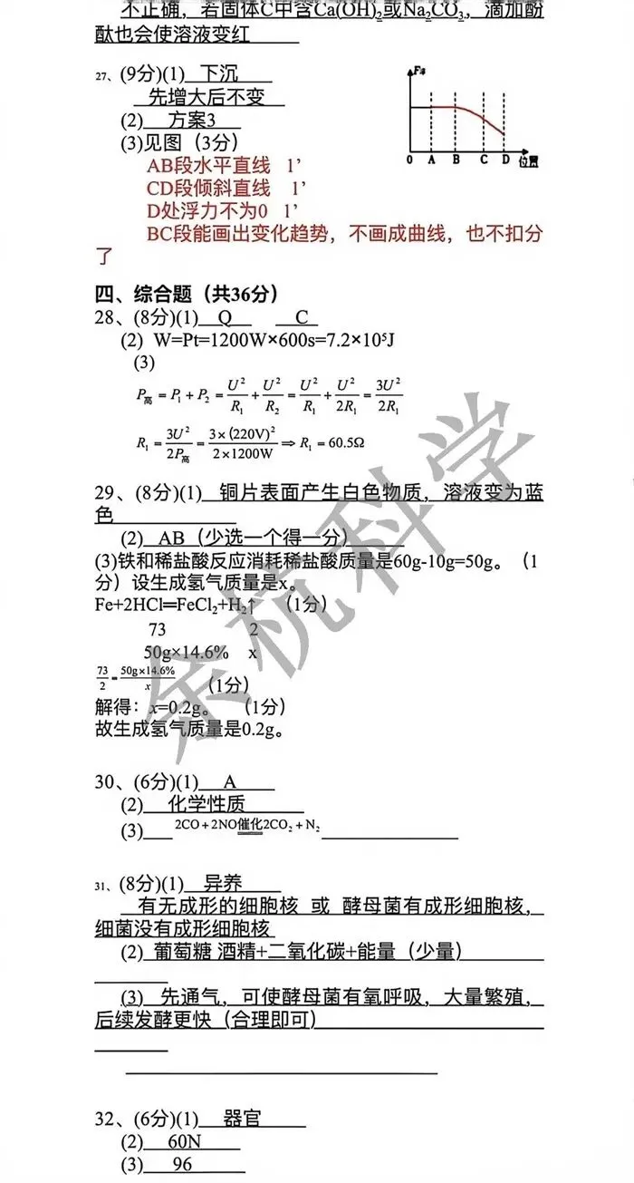 【中考模拟】2026年3月杭州市萧山区八校联考初三科学模拟卷试题(附答案) 第15张
