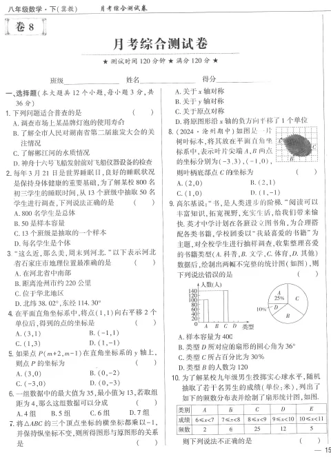 八下3月份月考试卷(第十八章+第十九章,含答案) 第1张