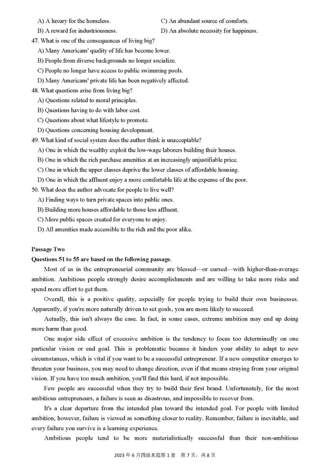 2023年6月第一套英语四级真题(带听力) 第7张
