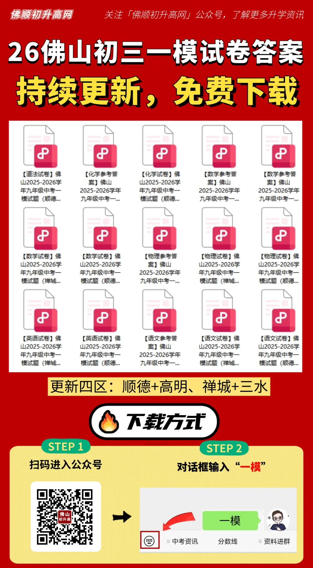 速看!2026佛山四区初三一模试卷答案实时更新中 第2张