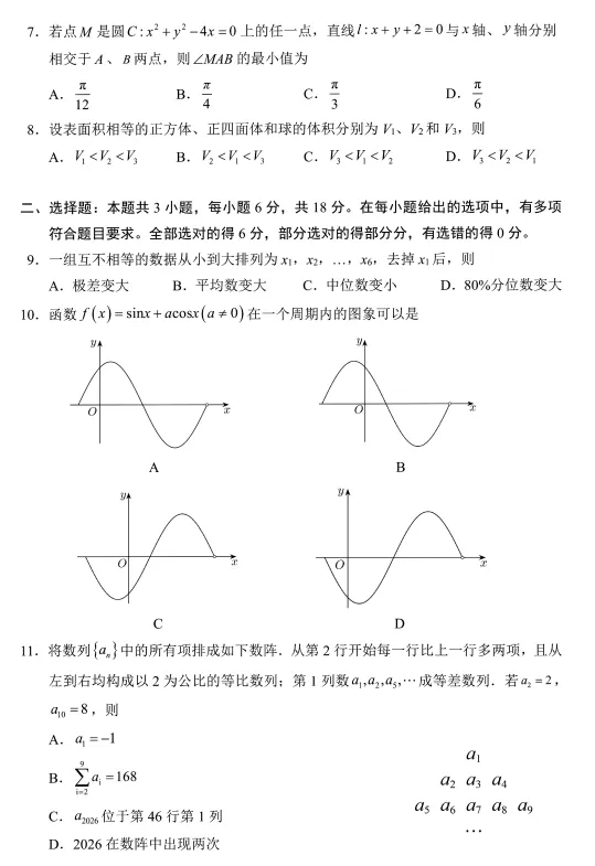 安徽淮南市2026届高三下学期3月数学试卷及答案 第3张