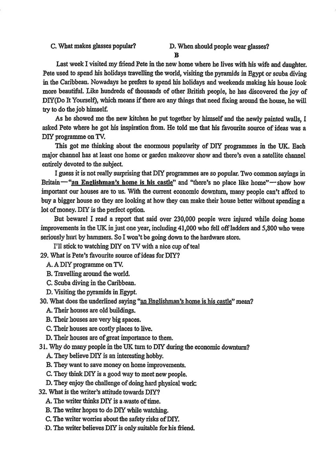 【最新】26年南京秦淮钟英零模英语真题【带答案】 第10张