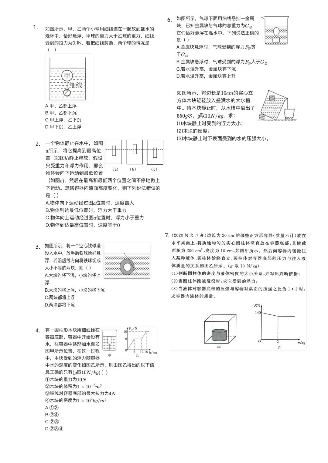 中考物理浮力压强专项练习(附答案) 第1张