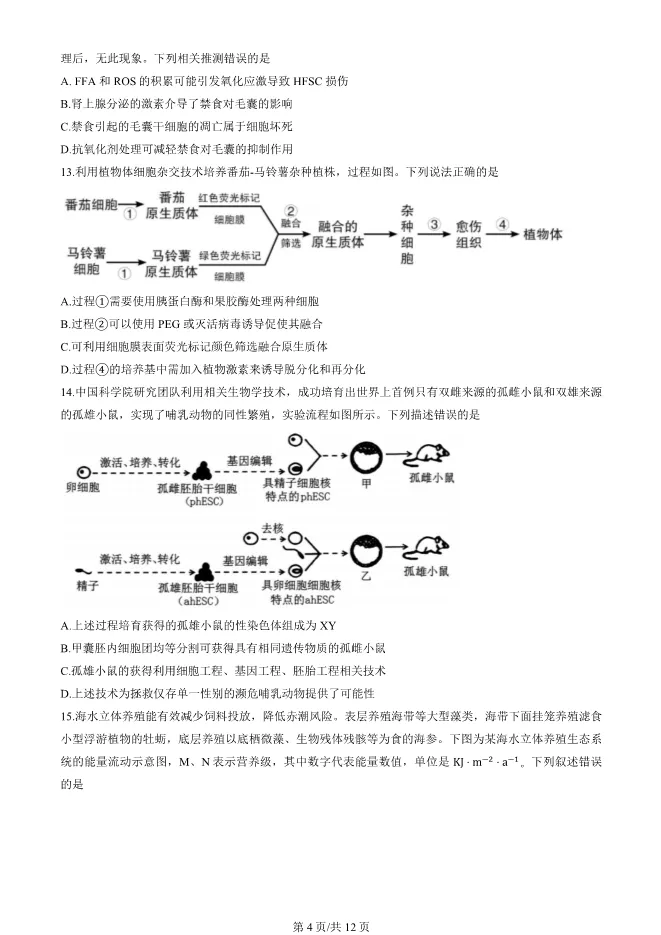 2025北京房山高三一模生物试卷(有答案) 第4张