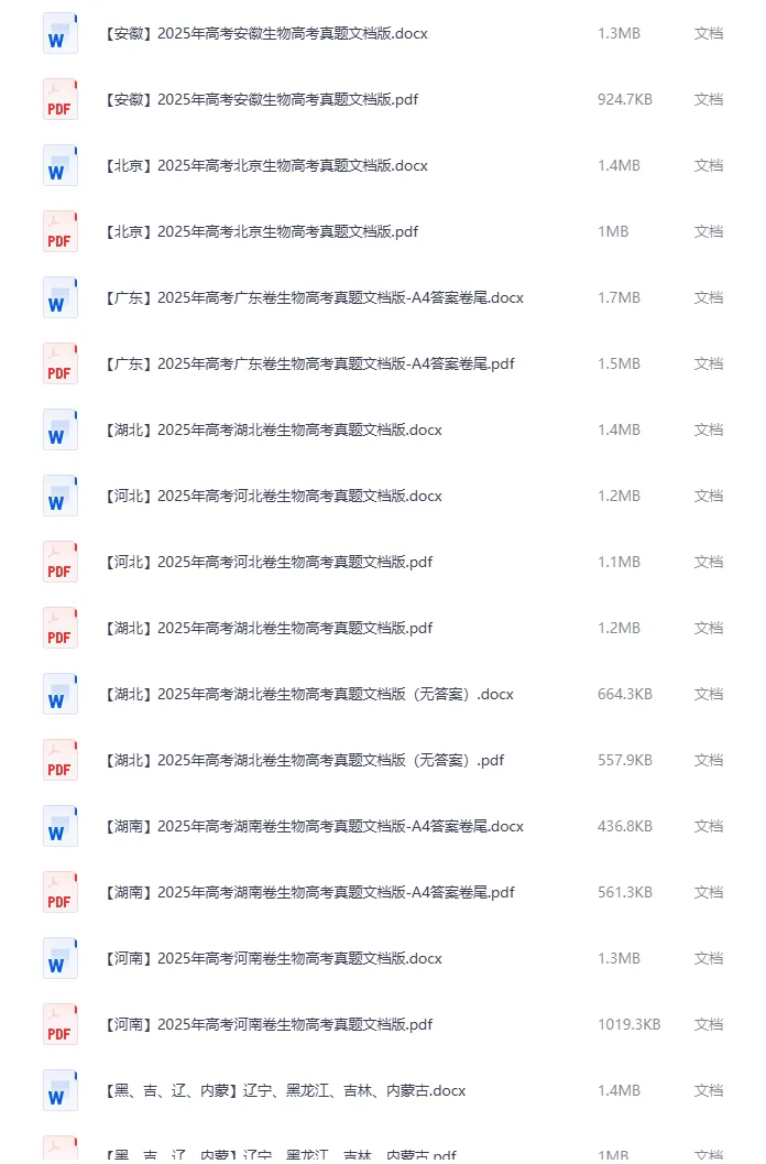 【高考生物真题合集】2008-2025年全国高考生物试题含历年解析电子打印版PDF 第2张 【高考生物真题合集】2008-2025年全国高考生物试题含历年解析电子打印版PDF 第2张