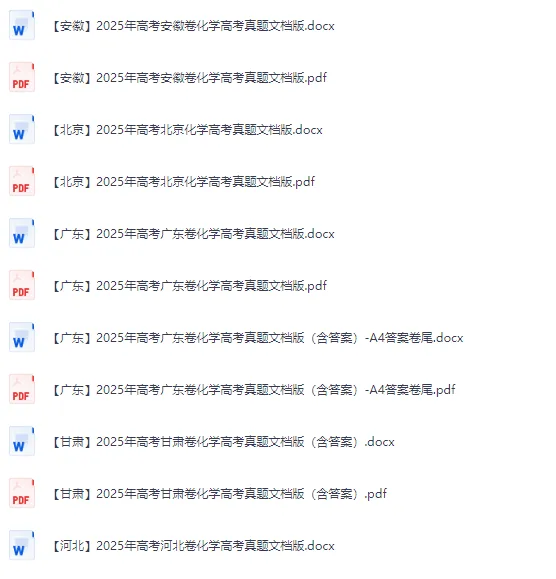 2025年全国各省市化学高考真题及答案【电子版下载】 第2张 2025年全国各省市化学高考真题及答案【电子版下载】 第2张