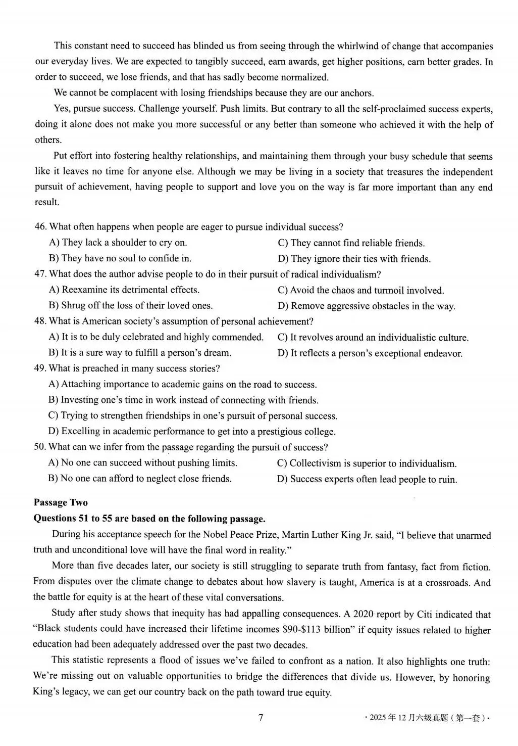 2025年12月大学英语六级真题(第1套) 第7张