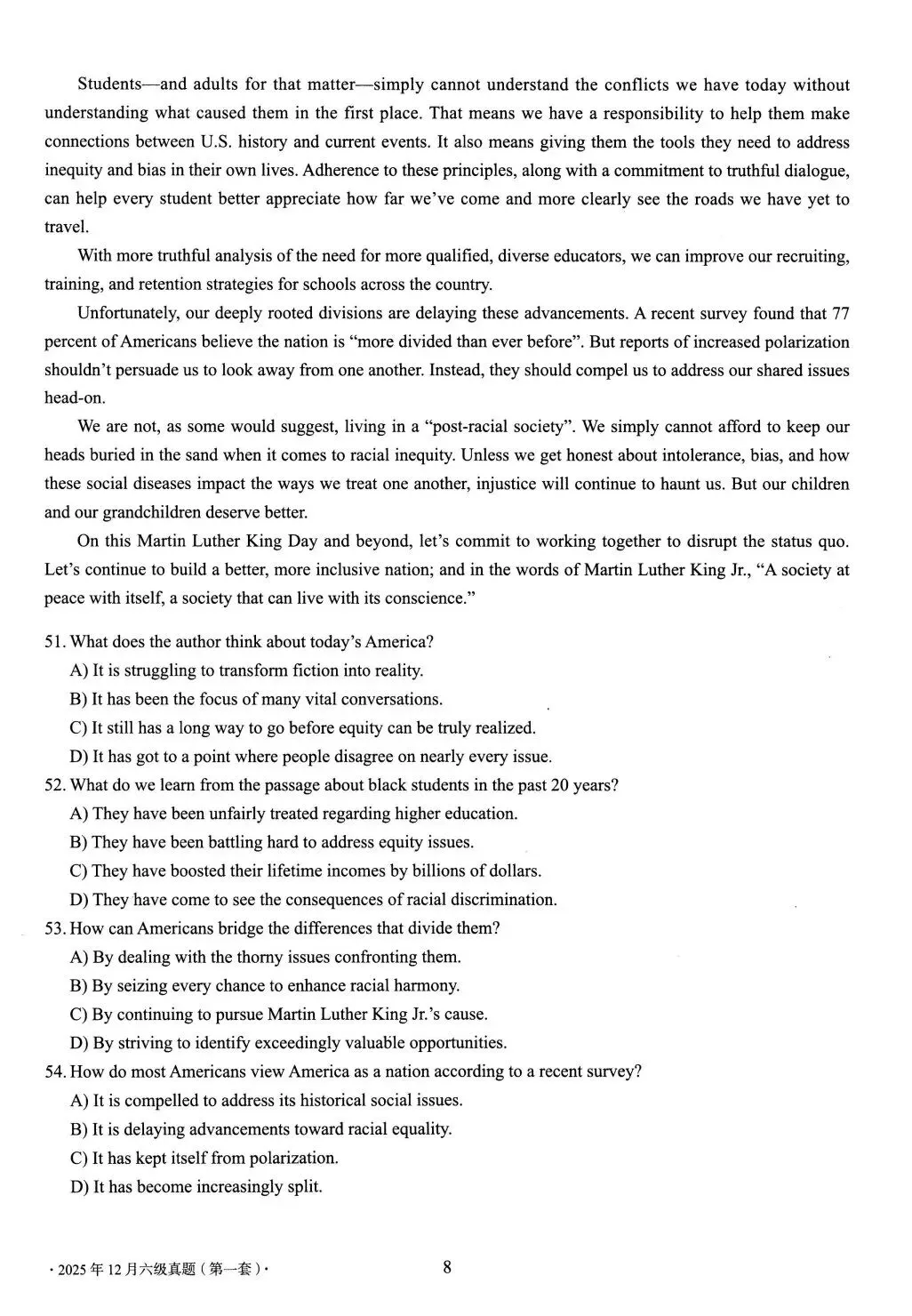 2025年12月大学英语六级真题(第1套) 第8张