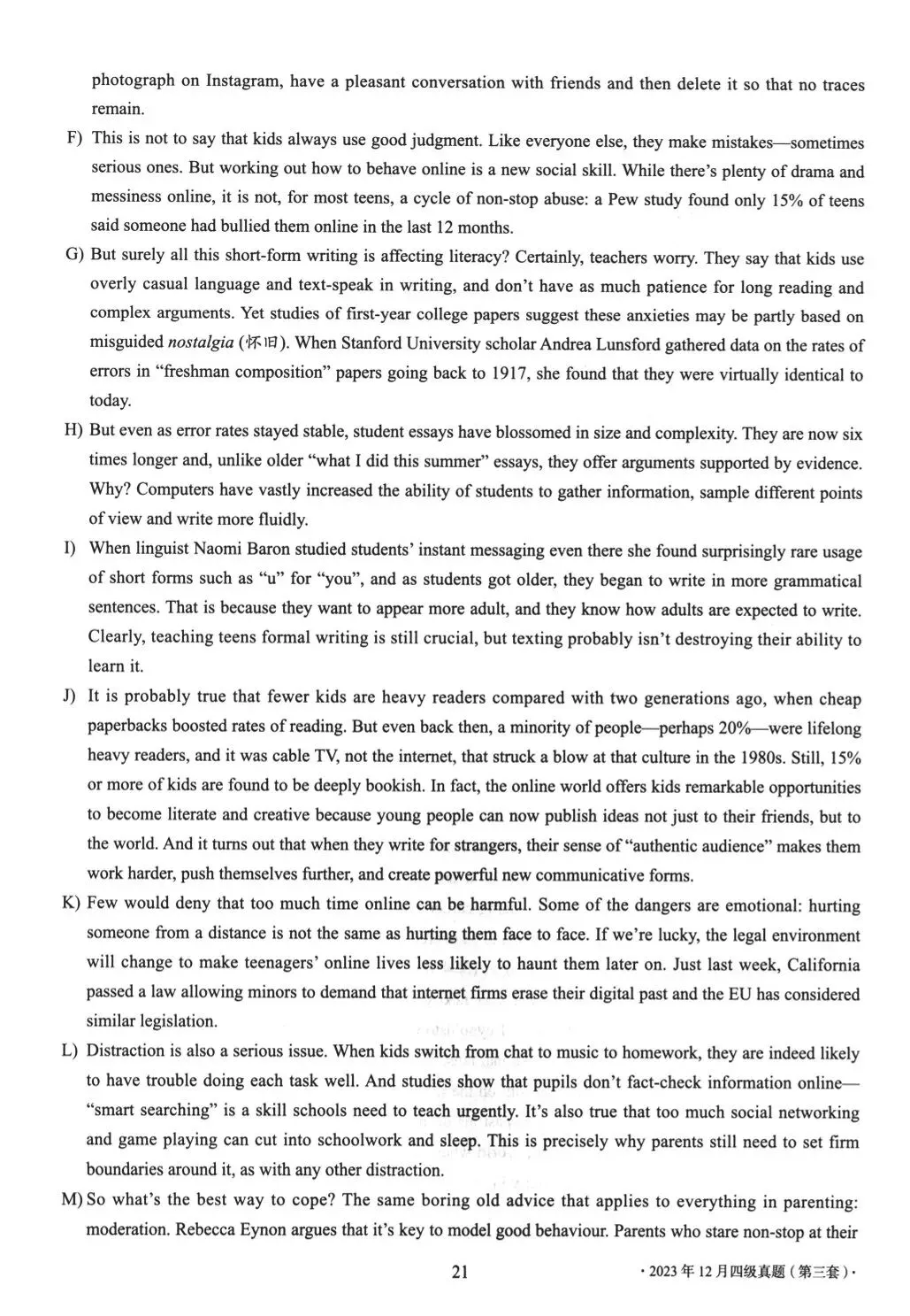 大学英语四级考试2023年12月真题(第三套) 第3张