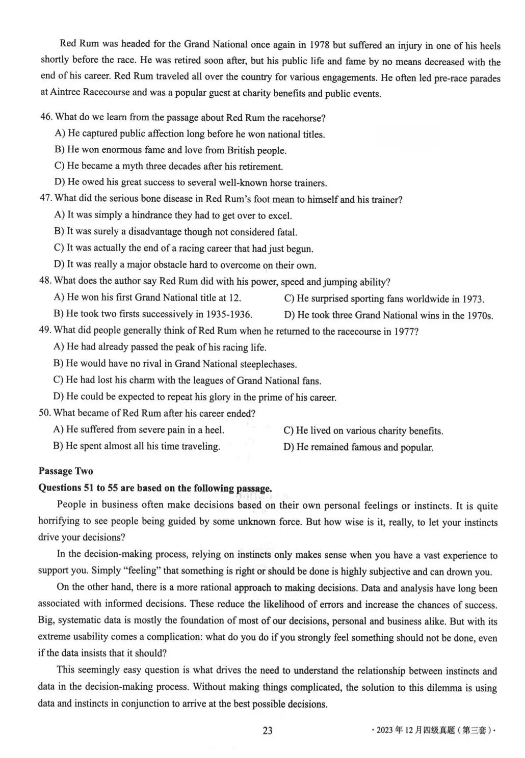 大学英语四级考试2023年12月真题(第三套) 第5张