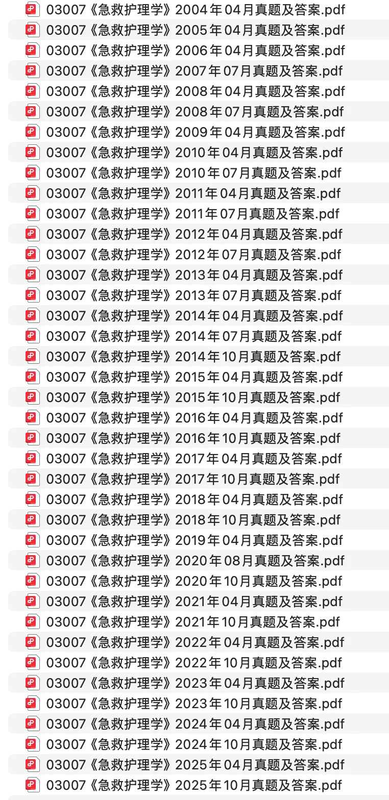 03007《急救护理学》历年真题及答案(200404-202510)电子版免费领! 第1张