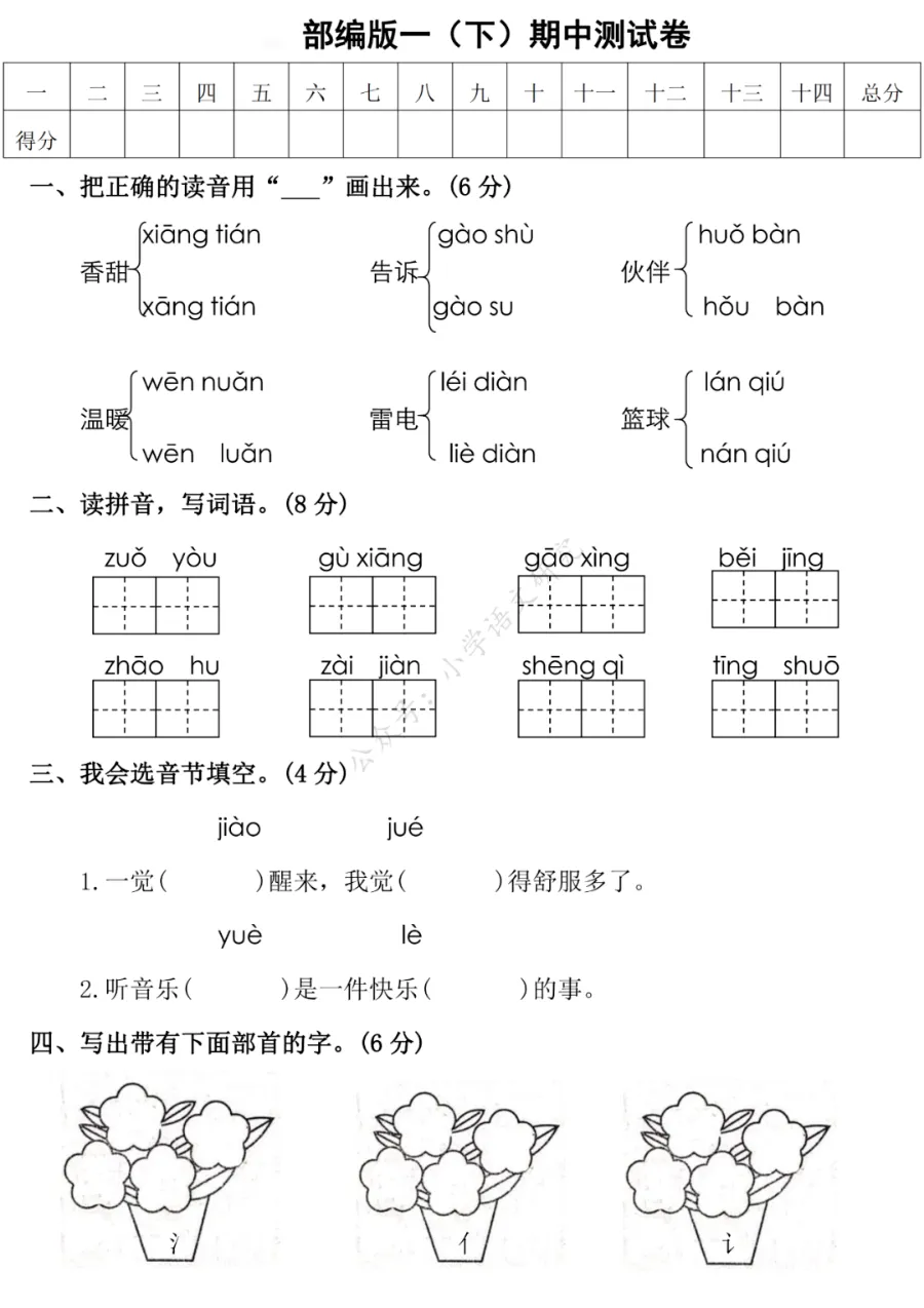 统编版语文1-6年级(下)期中试卷79套(含答案)丨可打印 第2张