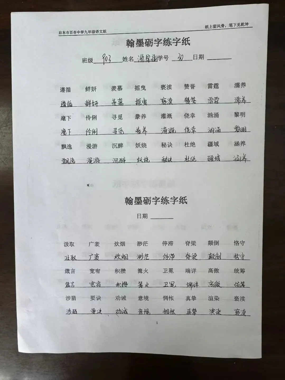 【360°融心课堂】墨润中考,以书提质——百杏中学九年级 “翰墨砺字” 书写工程作品展(第二期) 第9张