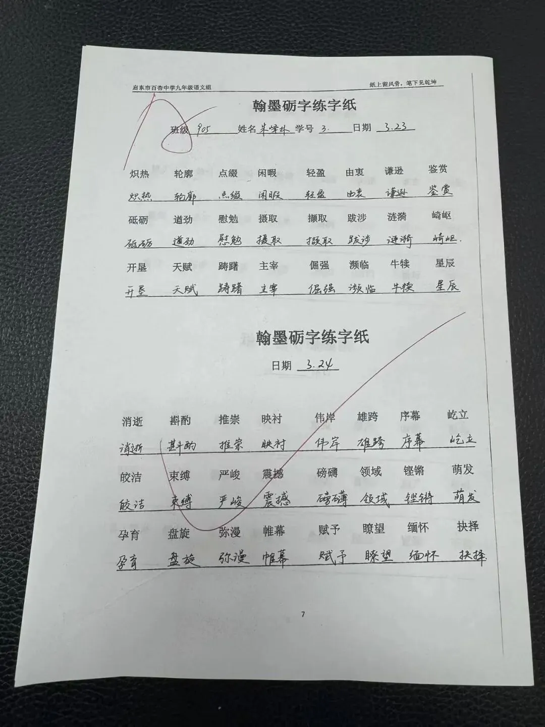 【360°融心课堂】墨润中考,以书提质——百杏中学九年级 “翰墨砺字” 书写工程作品展(第二期) 第12张